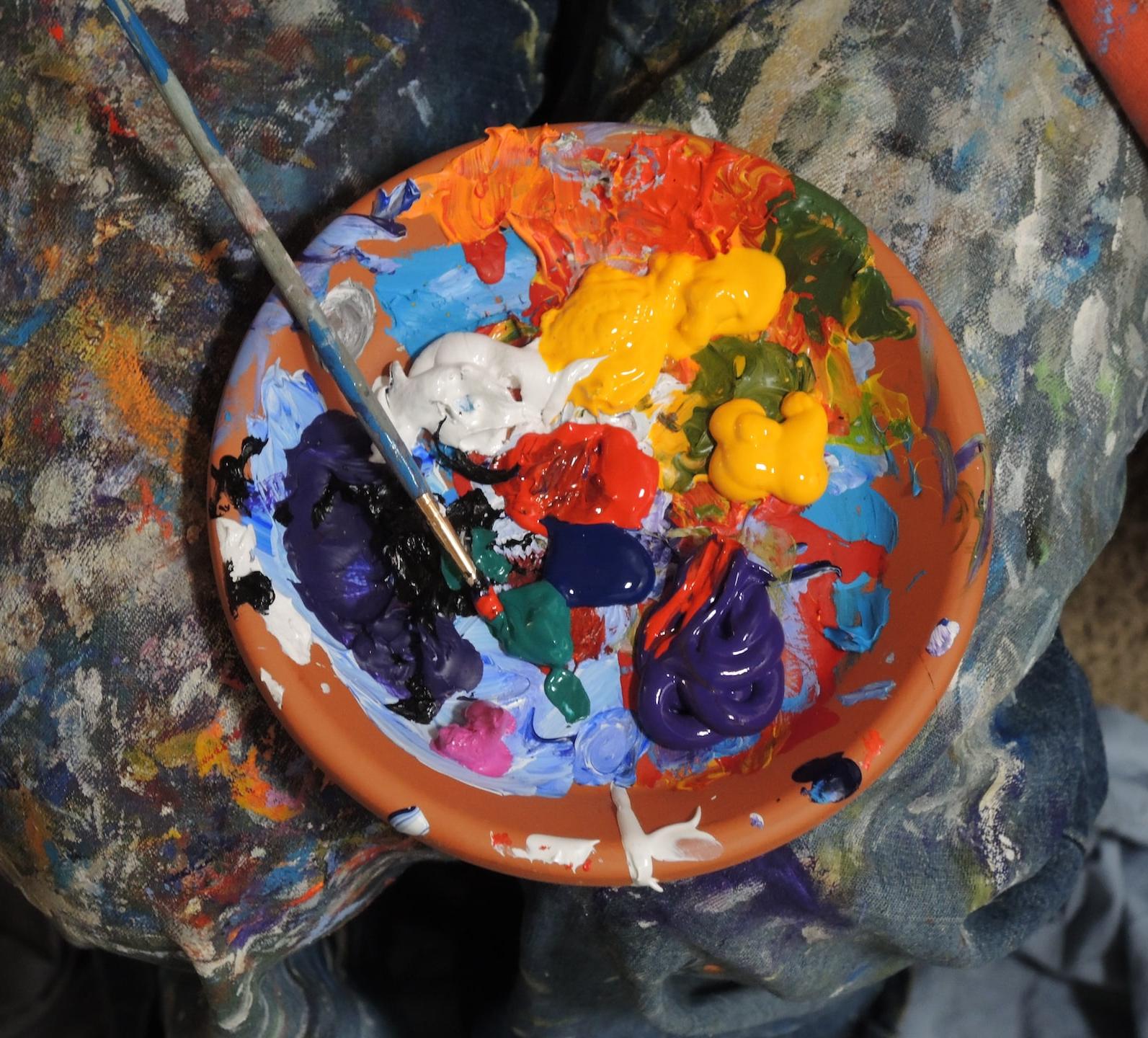 mixed paints in a plate